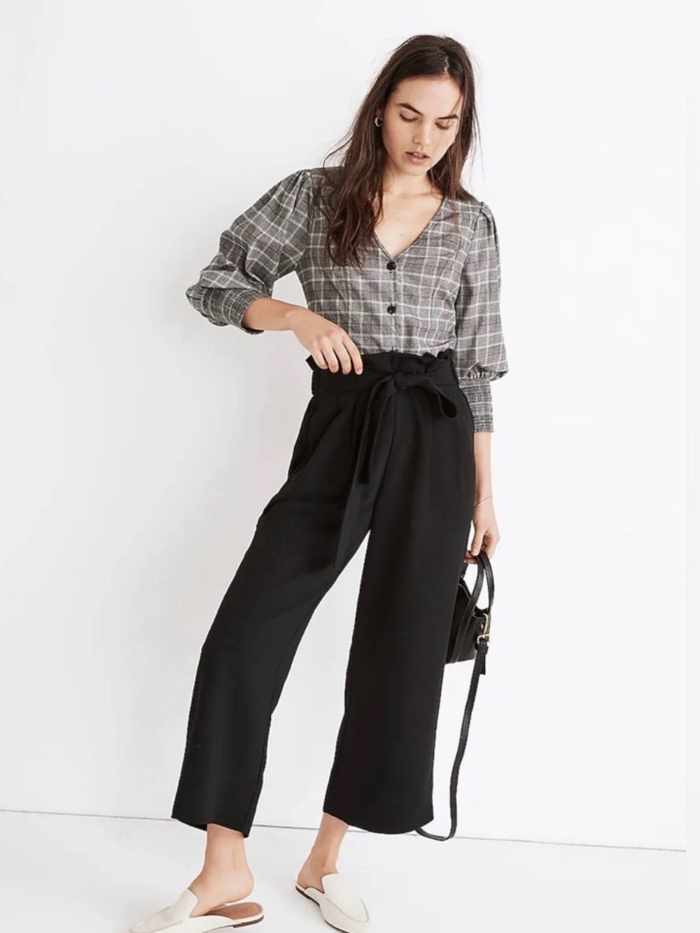 Madewell Huston Paper Bag Black Tie Waist Pull On Wide Leg Crop Pants SZ XL